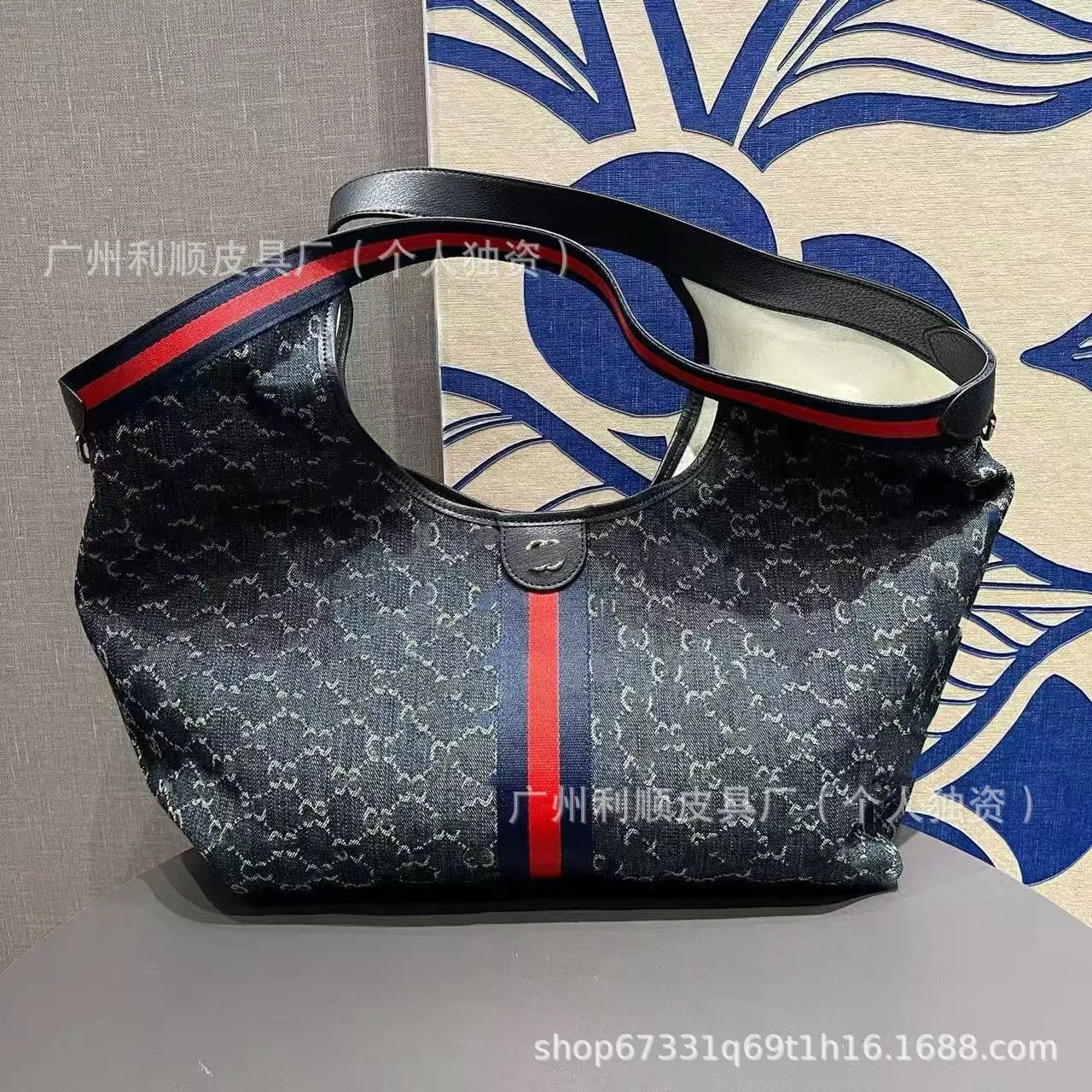 Gucci Shoulder Bags Ophidia GG Monogram Web Stripe Bag — large blue flower