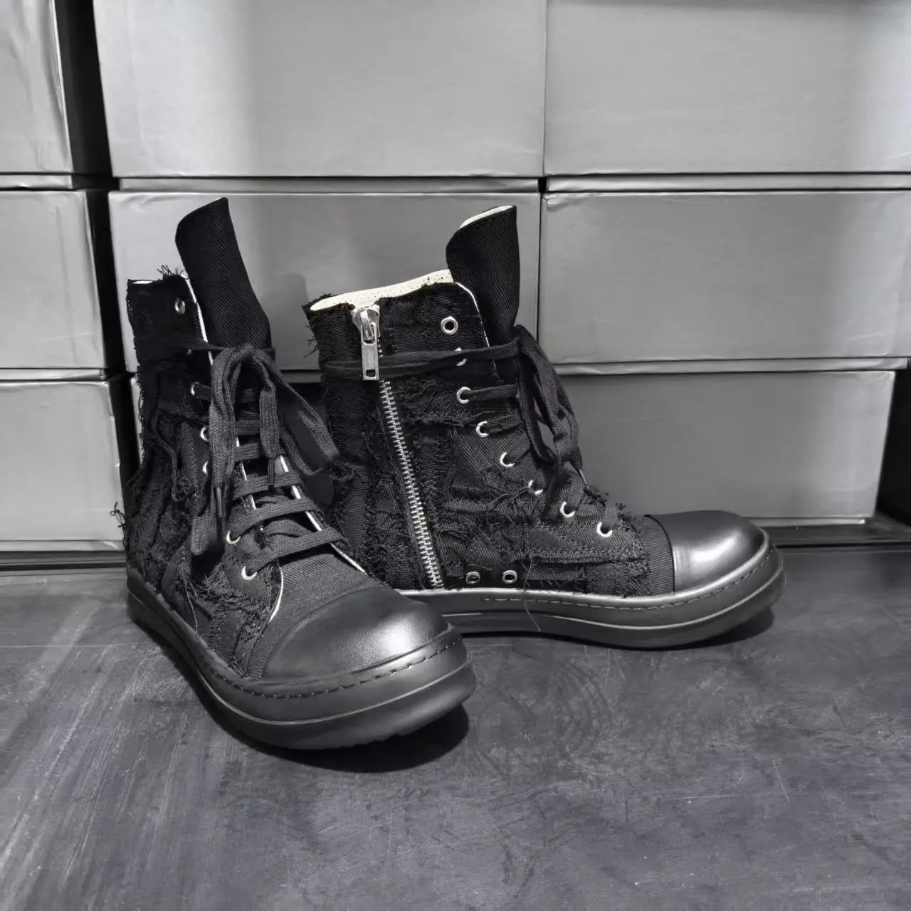 Unbranded Sneakers High-Top Distressed Canvas Lace-Up with Side Zipper image 2