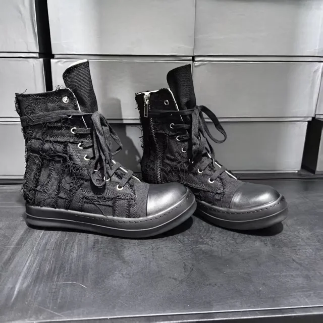 Unbranded Sneakers High-Top Distressed Canvas Lace-Up with Side Zipper product detail image 4