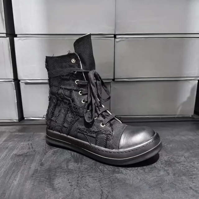 Unbranded Sneakers High-Top Distressed Canvas Lace-Up with Side Zipper product detail image 9