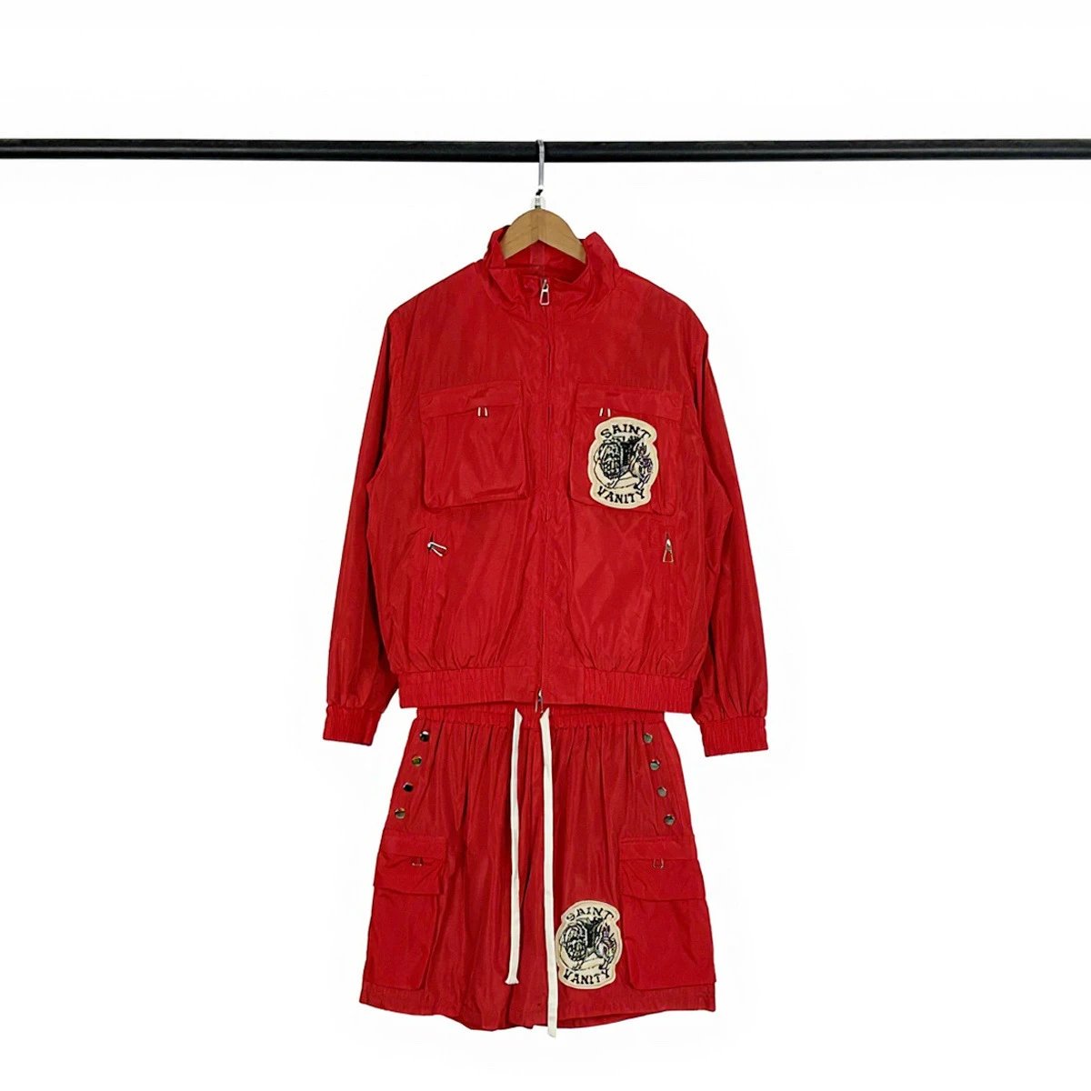 Saint Vanity Shorts Drawstring with embroidered patch and side rivets — TD8341 Red (one set)