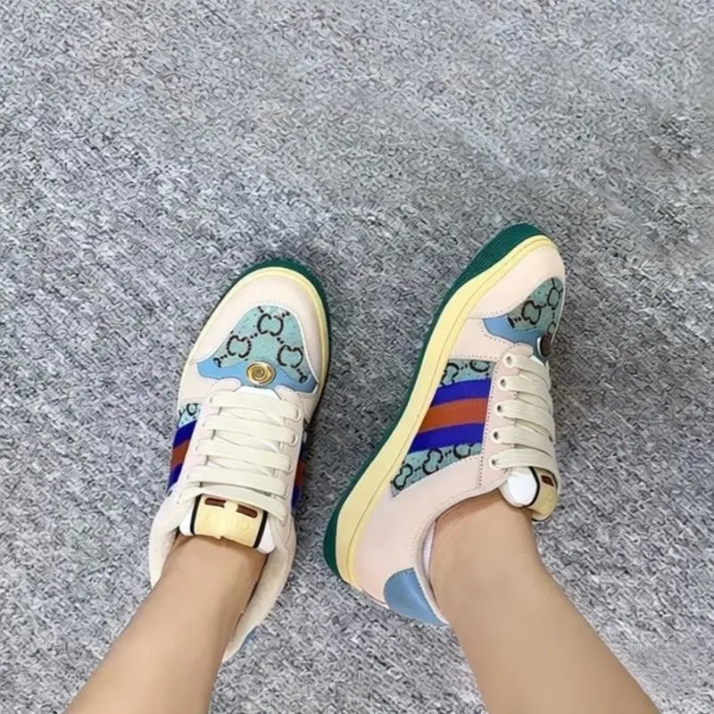 Gucci Sneakers Screener low-top lace-up with Web stripes and GG pattern panels — Drill blue