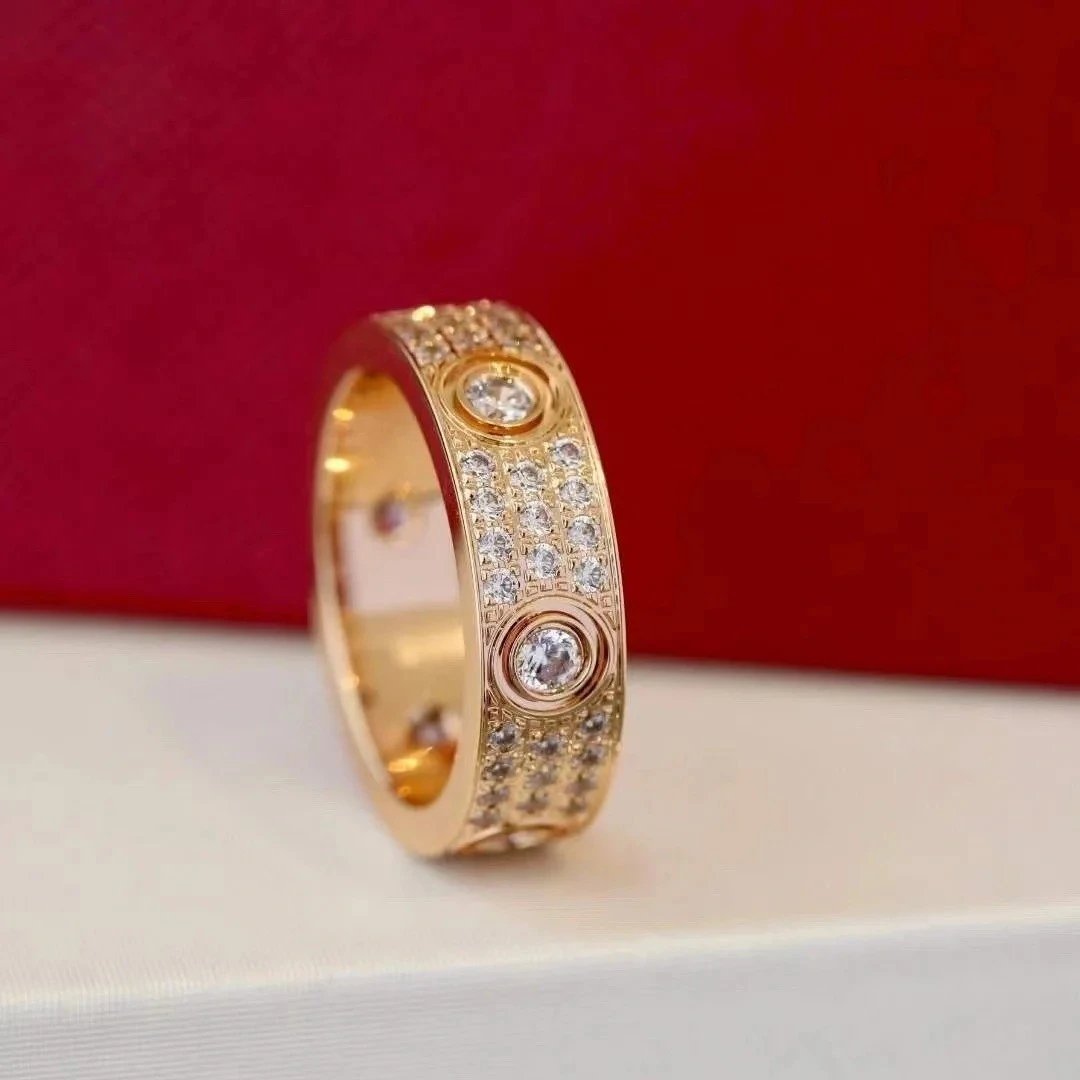 Cartier Jewelry Love screw-motif ring — Wide version 6 diamond stars (rose gold)