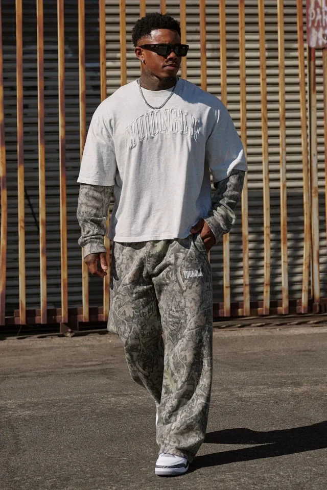 YoungLA Trousers Camouflage Print Elastic-Waist Sweatpants product detail image 8