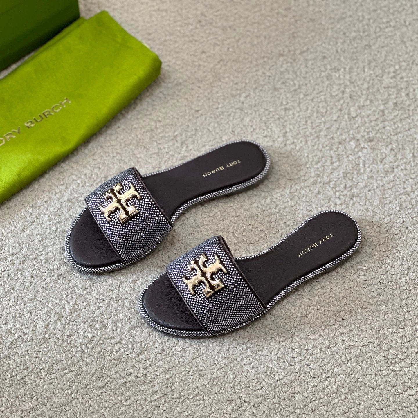 Tory Burch Sandals Rhinestone slide with Double T logo hardware image 4