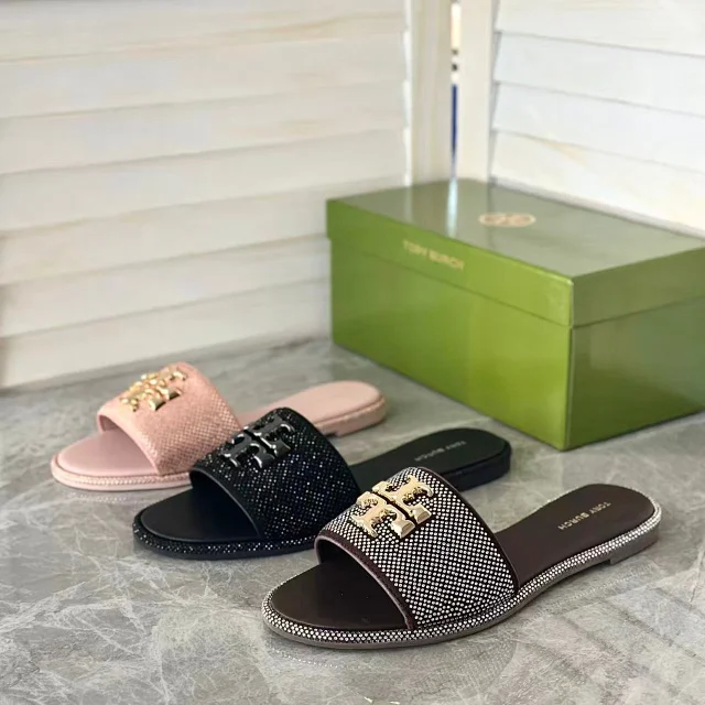Tory Burch Sandals Rhinestone slide with Double T logo hardware product detail image 3