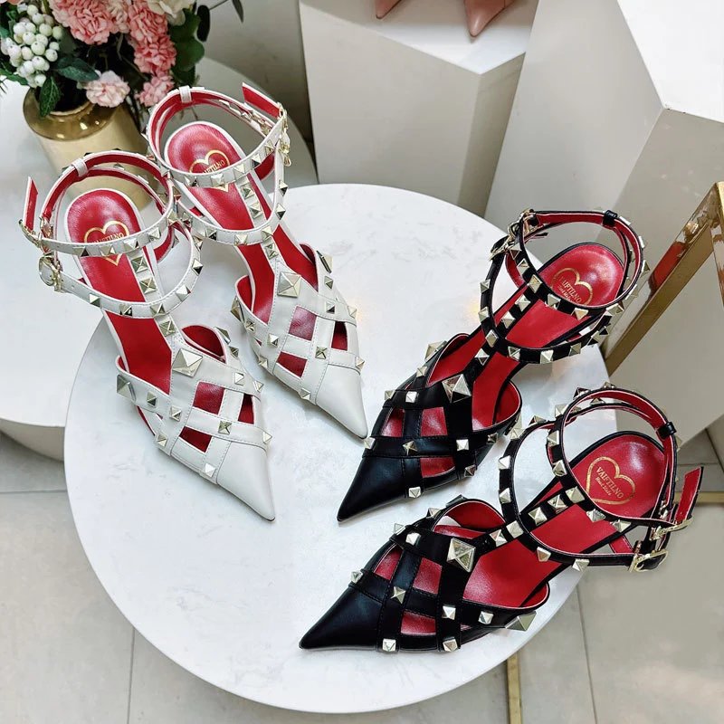 Valentino Garavani Sandals Rockstud pointed-toe caged ankle-strap high-heel product image