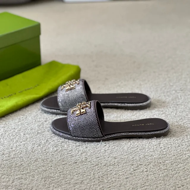 Tory Burch Sandals Rhinestone slide with Double T logo hardware product detail image 14