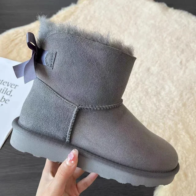 Unbranded Boots Faux-Fur Trim Bow Ankle Snow product detail image 5