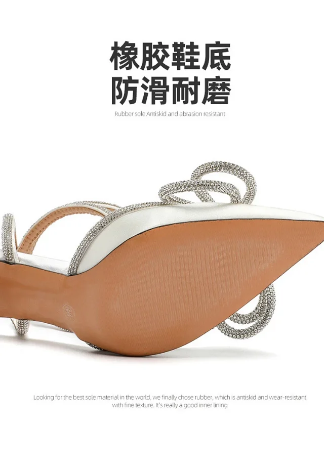 Unbranded High Heels Pointed-Toe Rhinestone Bow Ankle-Strap Stiletto Sandals product detail image 5