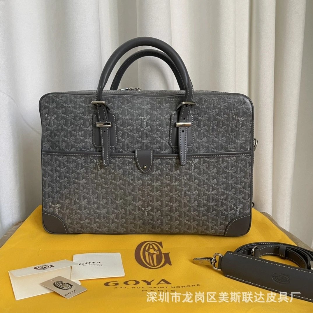 Goyard Uncategorized Coated Canvas Briefcase with Shoulder Strap — Dark gray