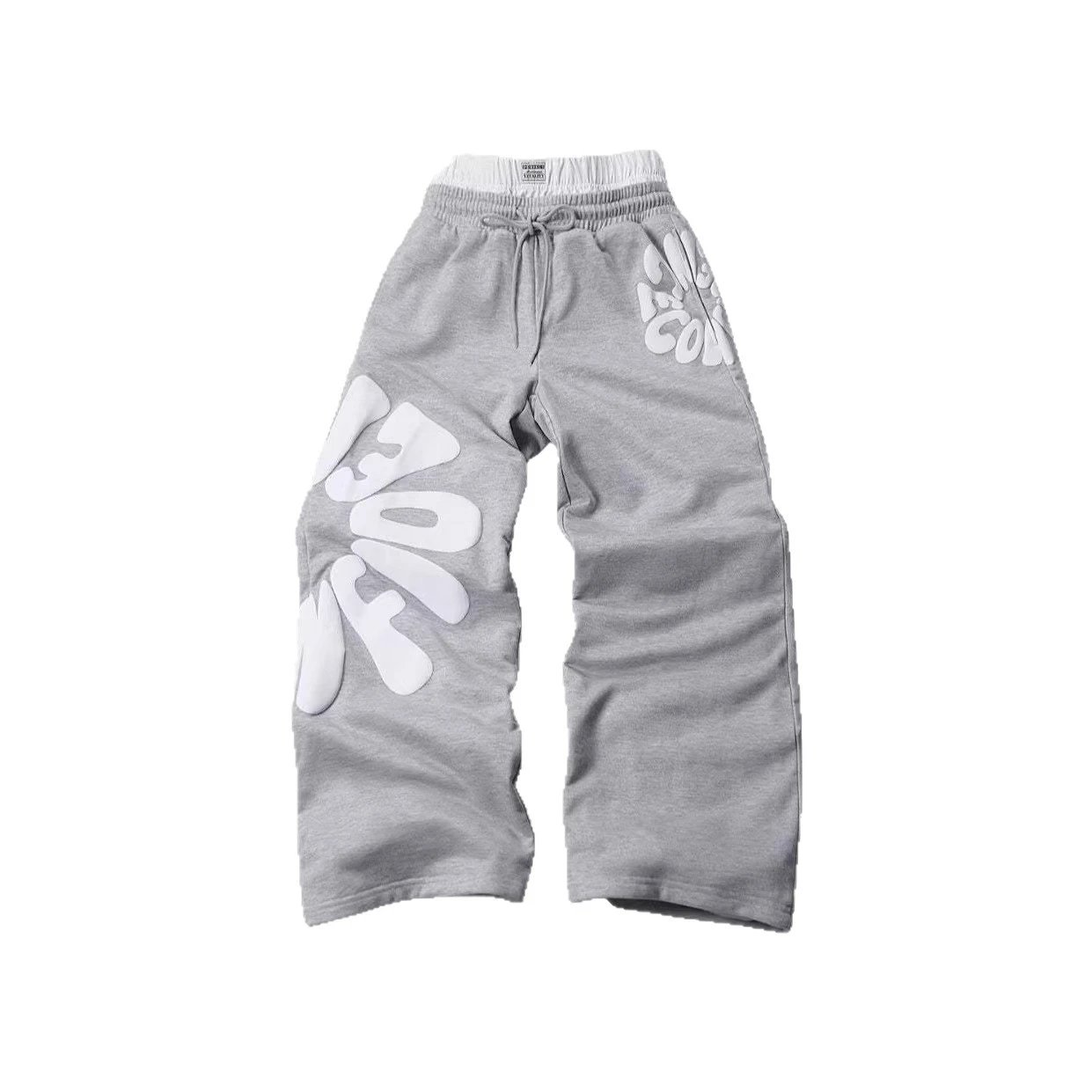 Unbranded Trousers Wide-leg drawstring with raised letter print image 4