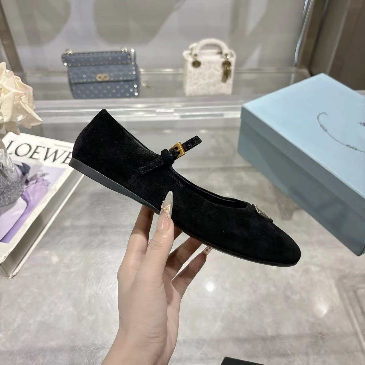 Prada Casual Shoes Mary Jane ballet flats with triangle logo plaque — 15