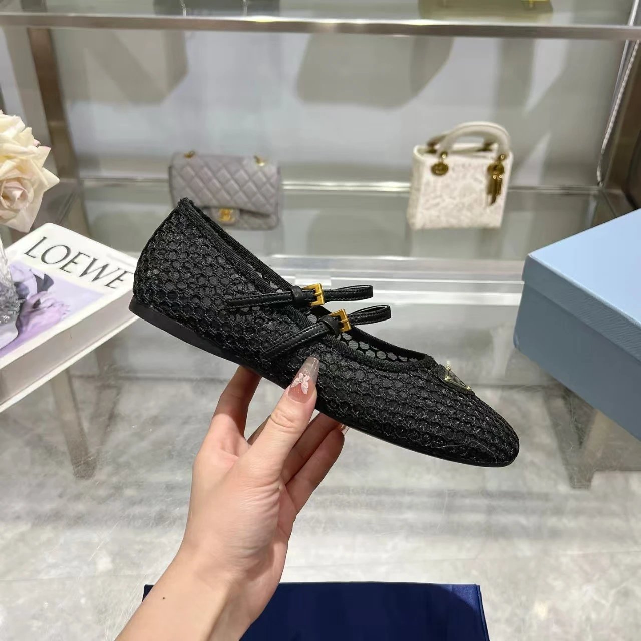Prada Casual Shoes Mary Jane ballet flats with triangle logo plaque — 23