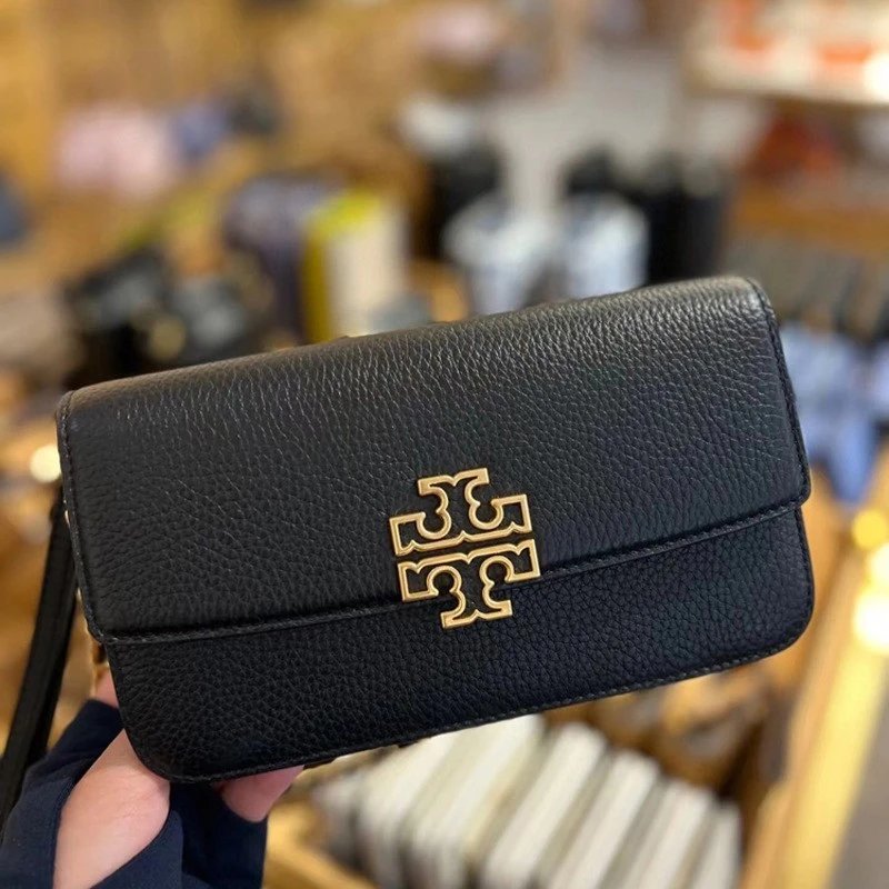 Tory Burch Crossbody Bags Small pebbled-leather flap bag with chain strap and Double T logo image 1