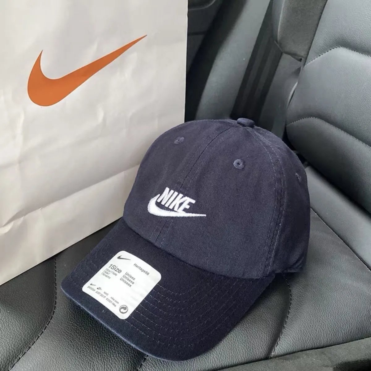 Nike Hats Washed cotton baseball cap with embroidered logo — Navy Blue