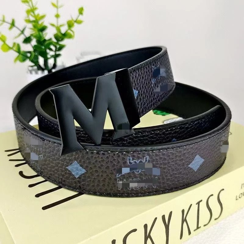 Unbranded Belts M Letter Buckle Patterned Belt — Black+M Black button