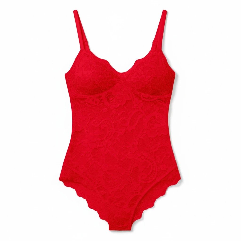 Unbranded Underwear Lace bodysuit with adjustable spaghetti straps — Red
