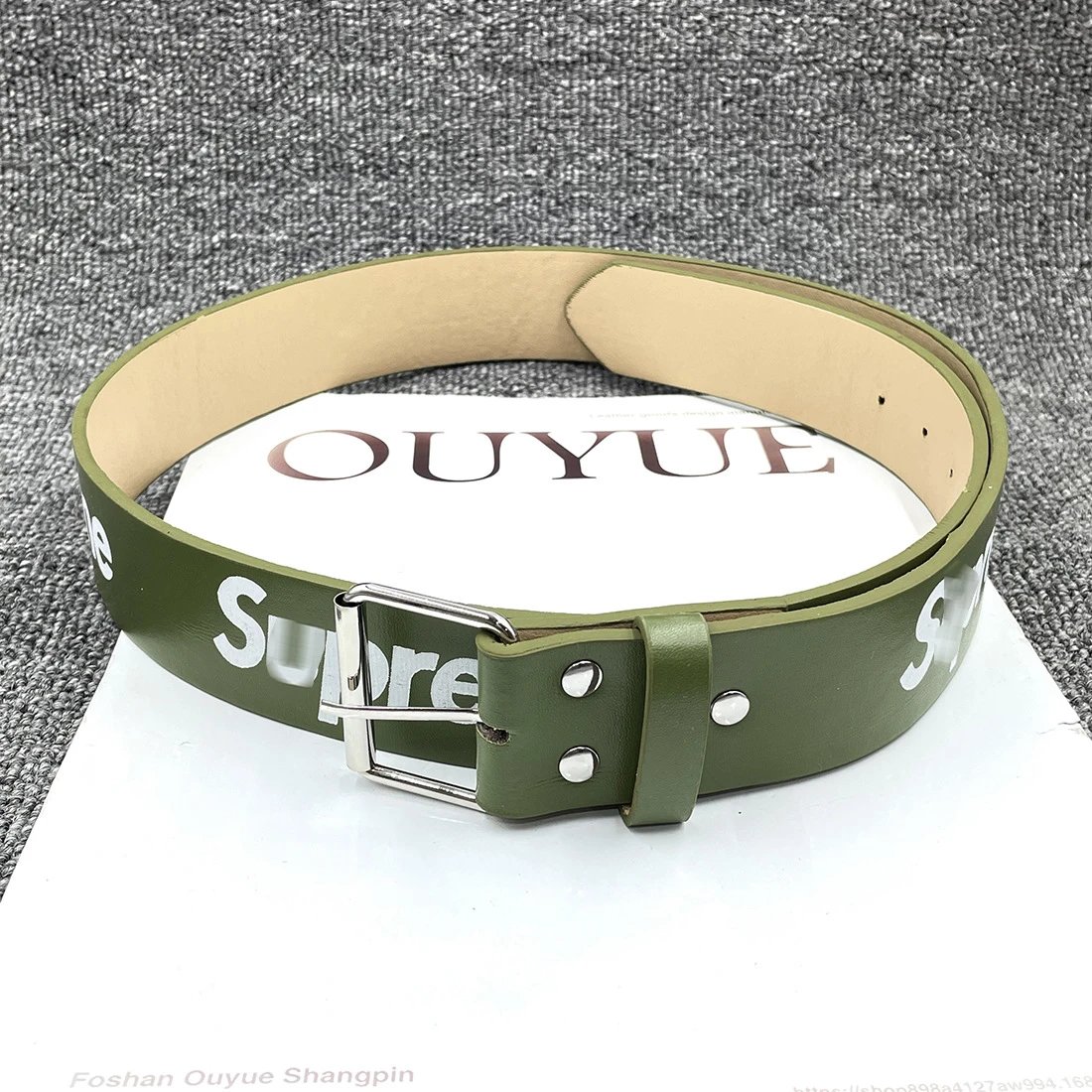 Supreme Belts Logo-Print Metal Buckle Belt — 【Green】SUP+D Trendy Brand Letter Belt