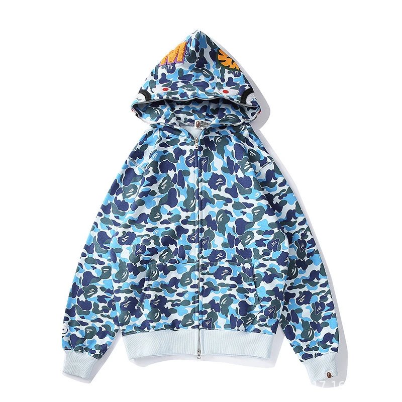 A Bathing Ape Hoodies & Sweatshirts Shark-hood full-zip hoodie with contrast stripe sleeves — 21