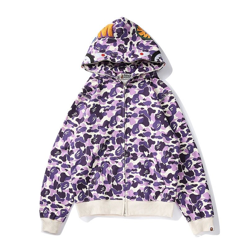 A Bathing Ape Hoodies & Sweatshirts Shark-hood full-zip hoodie with contrast stripe sleeves — 24