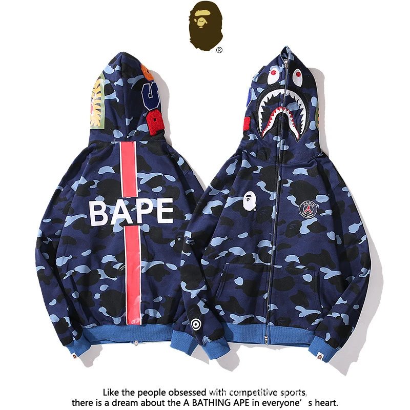 A Bathing Ape Hoodies & Sweatshirts Shark-hood full-zip hoodie with contrast stripe sleeves — 25