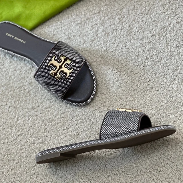 Tory Burch Sandals Rhinestone slide with Double T logo hardware product detail image 17