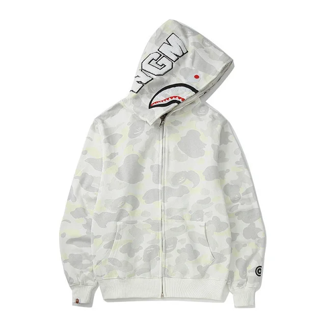 A Bathing Ape Hoodies & Sweatshirts Shark-hood full-zip hoodie with contrast stripe sleeves product detail image 19