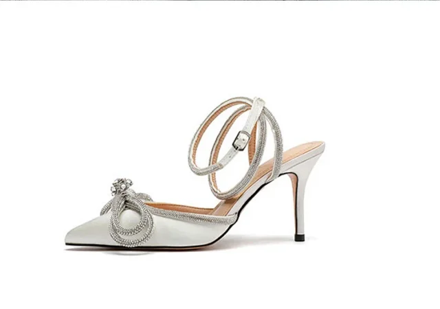 Unbranded High Heels Pointed-Toe Rhinestone Bow Ankle-Strap Stiletto Sandals product detail image 26