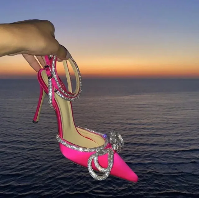 Unbranded High Heels Pointed-Toe Rhinestone Bow Ankle-Strap Stiletto Sandals product detail image 24