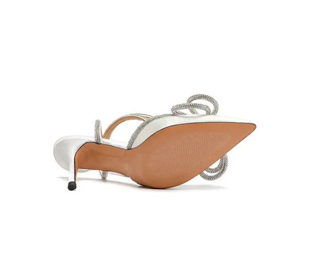 Unbranded High Heels Pointed-Toe Rhinestone Bow Ankle-Strap Stiletto Sandals product detail image 29