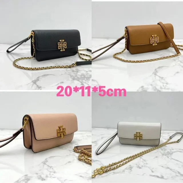 Tory Burch Crossbody Bags Small pebbled-leather flap bag with chain strap and Double T logo product detail image 1