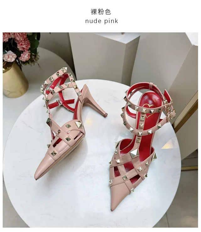 Valentino Garavani Sandals Rockstud pointed-toe caged ankle-strap high-heel product detail image 16