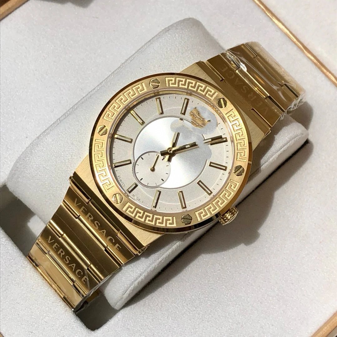 Versace Watches Medusa Motif Greek Key Bezel Metal Bracelet Watch — 11+Counter gift box packaging