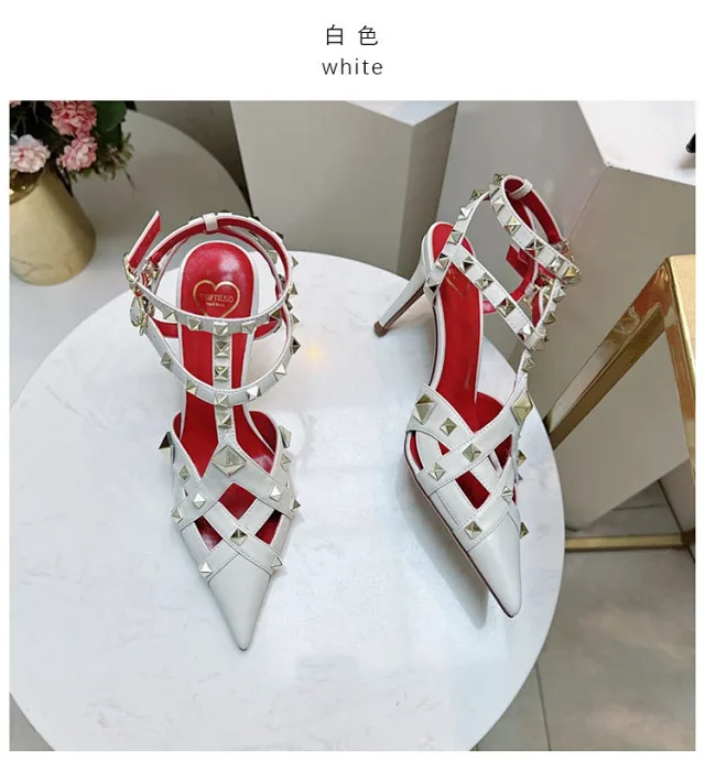 Valentino Garavani Sandals Rockstud pointed-toe caged ankle-strap high-heel product detail image 13