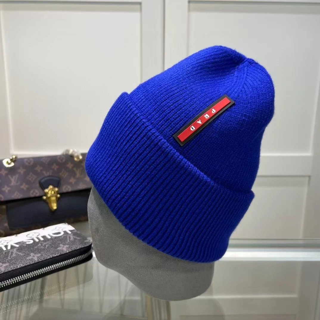 Prada Hats Ribbed Cuffed Knit Beanie — Blue