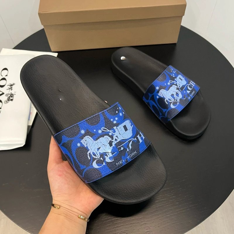 Coach Slippers Monogram Print Slide — Blue and white