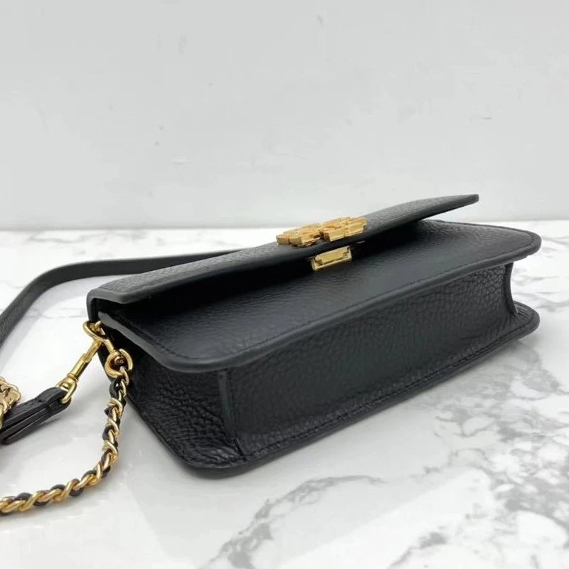 Tory Burch Crossbody Bags Small pebbled-leather flap bag with chain strap and Double T logo image 4