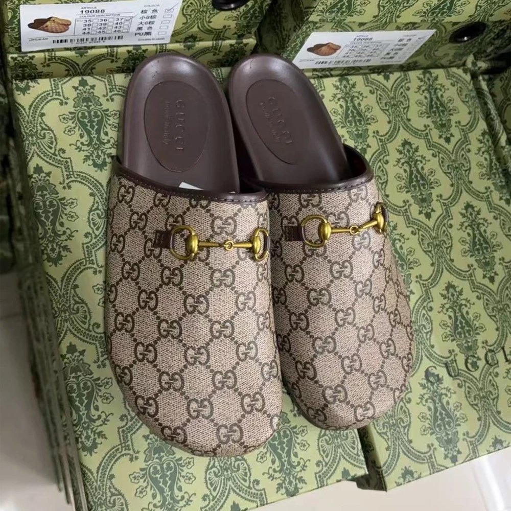 Gucci Slippers GG Monogram Horsebit Mules — small curry G