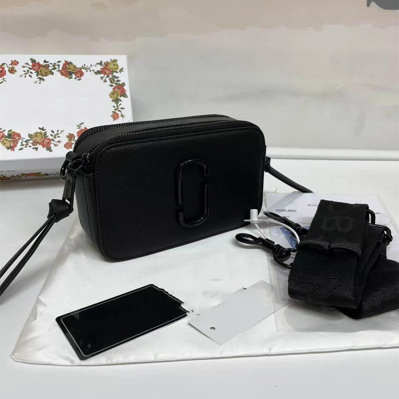 Marc Jacobs Crossbody Bags Snapshot camera bag with double-J hardware and wide logo strap — Black lacquer