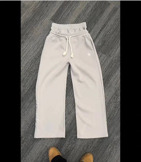 Palm Angels Trousers Double-waistband wide-leg sweatpants with star embroidery — Light gray (embroidery high quality spot)