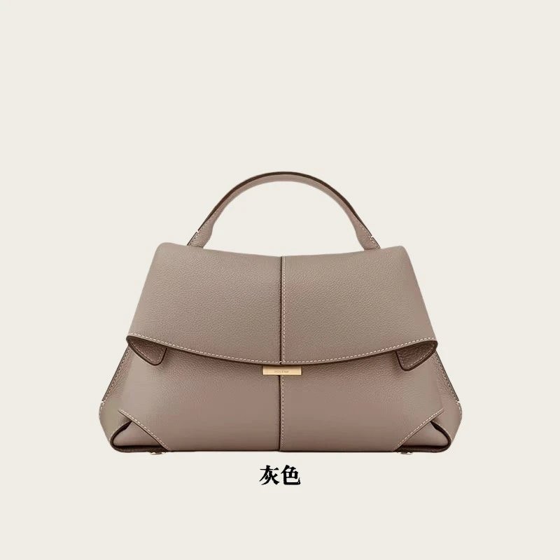 Polène Handbags Top-handle flap bag with pleated side panels — Gray [In stock, ships instantly]