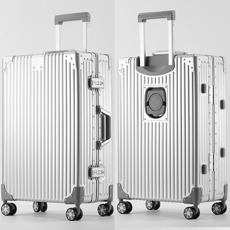 Unbranded Travel Bags Hard-shell ribbed spinner trolley suitcase — Cup Holder Silver