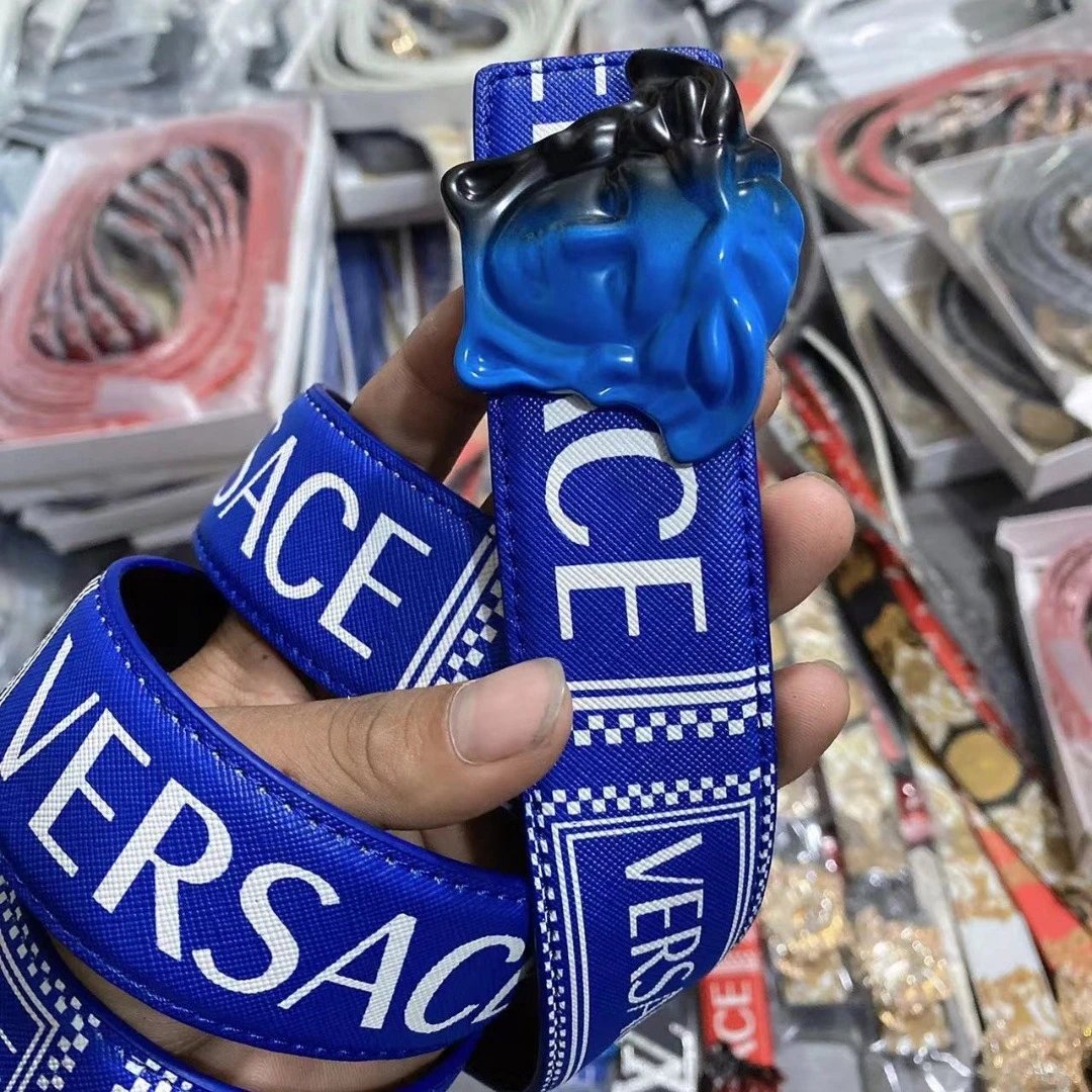 Versace Belts Logo-print belt with Medusa-head buckle — Blue blue button