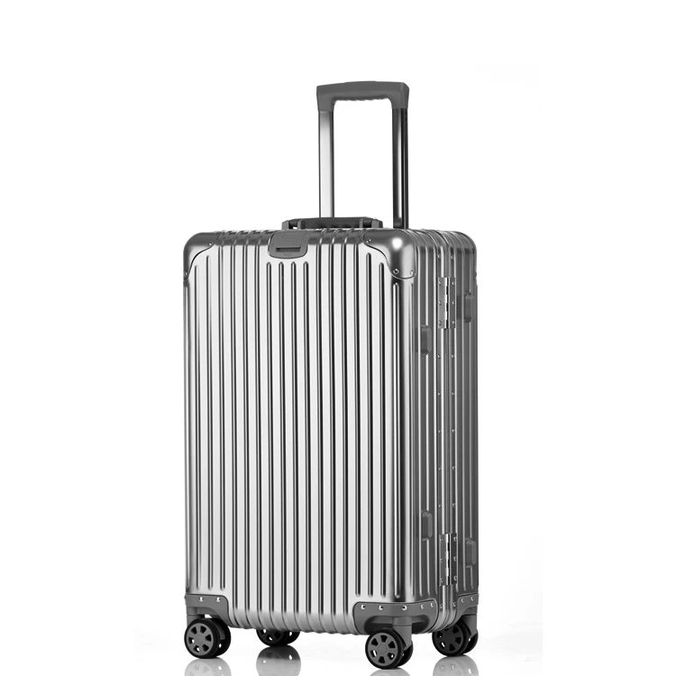 Unbranded Travel Bags Hard-shell ribbed spinner trolley suitcase — Classic silver color