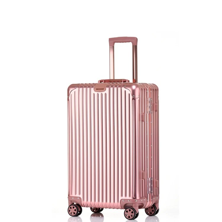 Unbranded Travel Bags Hard-shell ribbed spinner trolley suitcase — Classic Rose Gold
