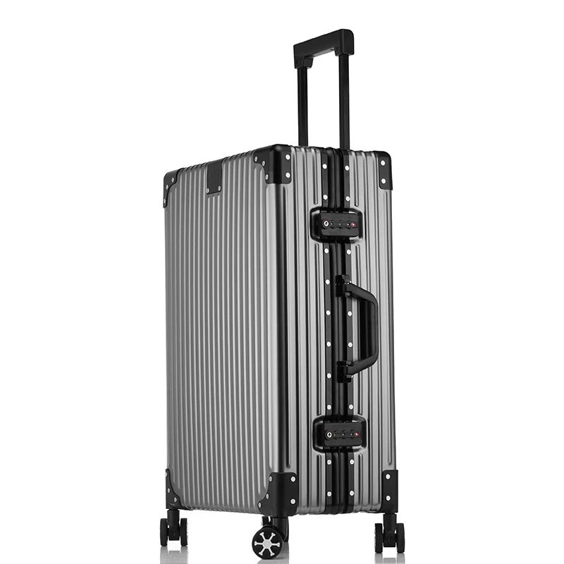 Unbranded Travel Bags Hard-shell ribbed spinner trolley suitcase — Right Angle paragraph gun color