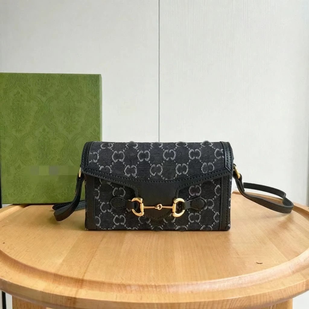 Gucci Crossbody Bags GG monogram horsebit flap — black coke