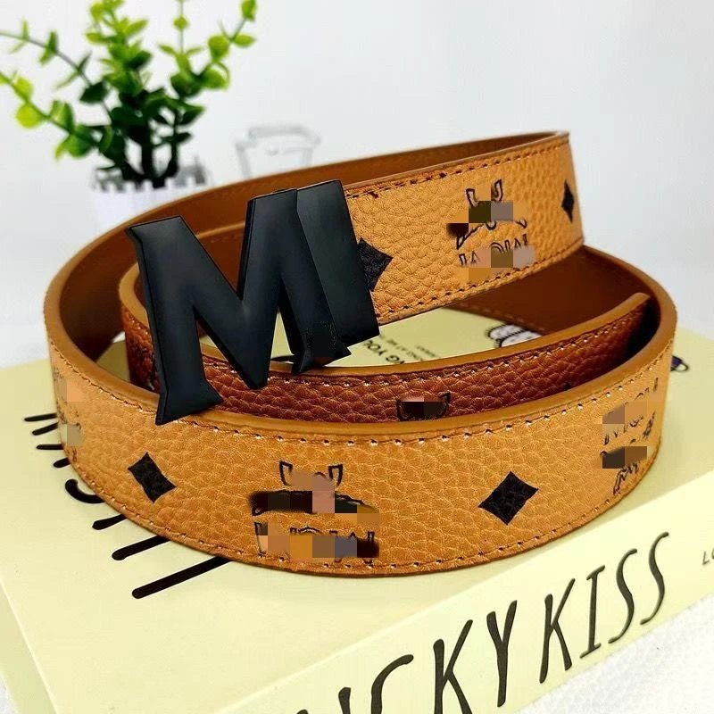 Unbranded Belts M Letter Buckle Patterned Belt — Yellowish brown+M Black button
