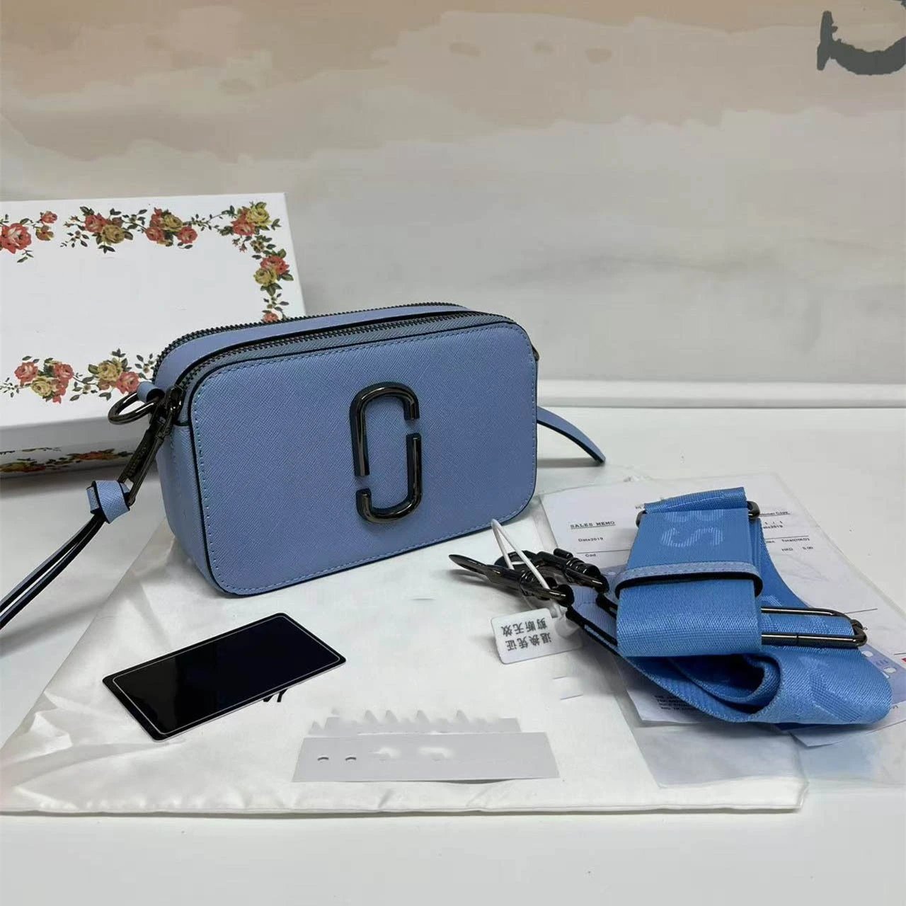 Marc Jacobs Crossbody Bags Snapshot camera bag with double-J hardware and wide logo strap — The Blue Gun